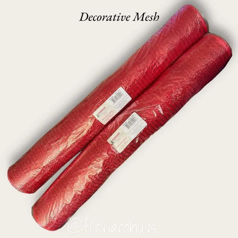 Handmade Holiday Red Decorative Mesh - Two Rolls 21” x 30ft